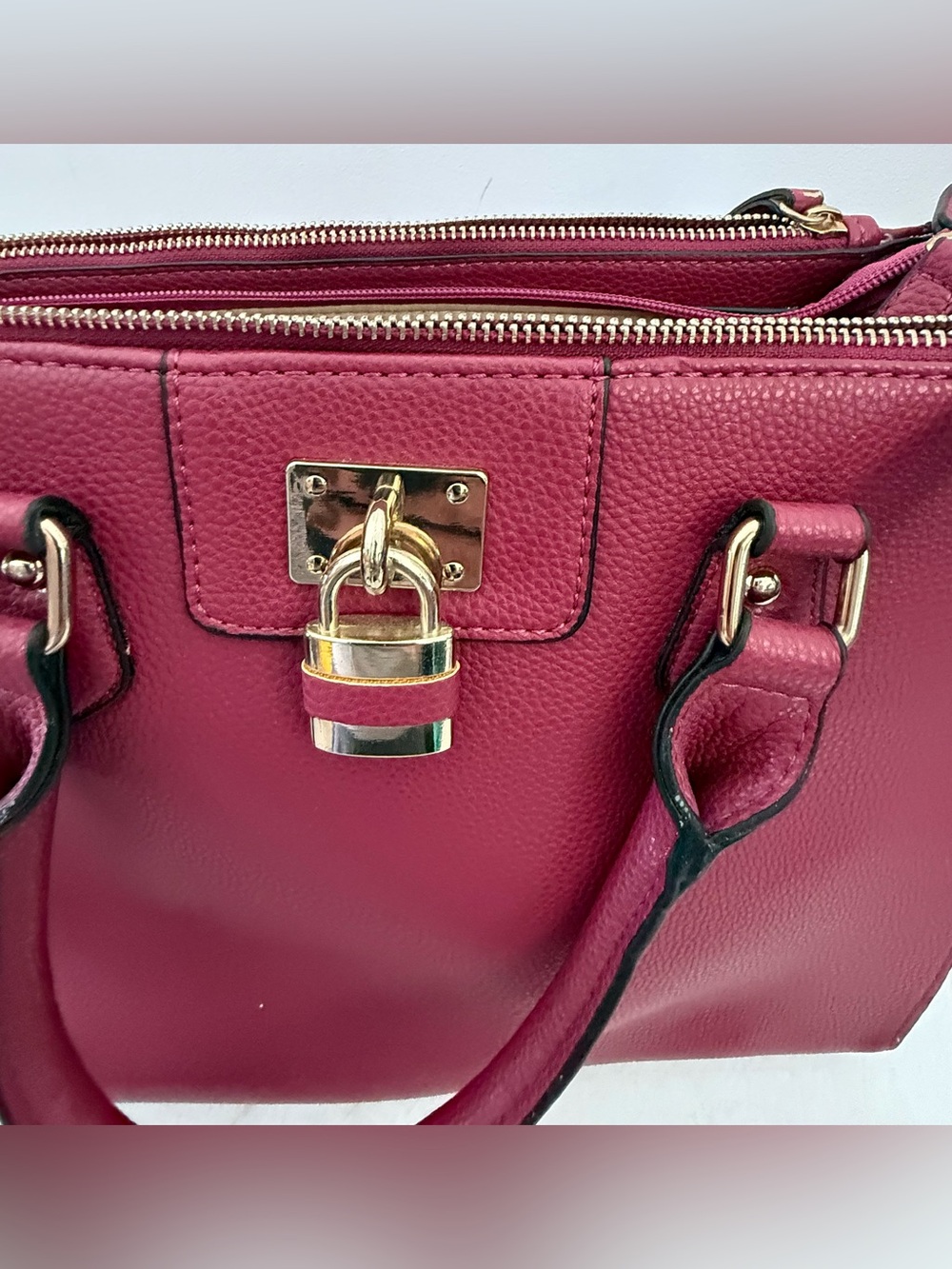 Fuscia Dasein Structured Tote Bag with Lock Accent and Removeable Inner Pouch